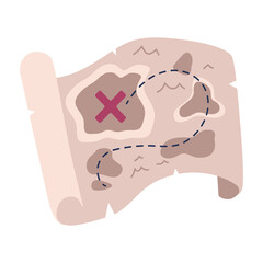 Vintage Treasure Map Illustration with Red X Marked Destination and Dotted Line Path on Transparent Background