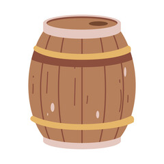 Brown Wooden Barrel with Beige and Gold Detail Isolated on Transparent Background