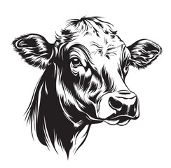 cow head, bull face, black and white vector