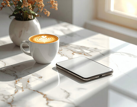 Smartphone on Wooden Table with Blank Screen - Powered by Adobe