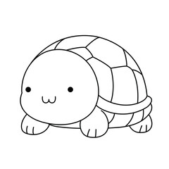 Cute Turtle Illustration for Kids Coloring Book — Black and White Line Art