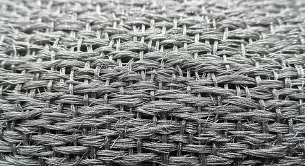 Detailed macro shot of woven texture with interlaced grey threads