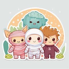 Kawaii Costume Party Chibi Characters in Halloween Outfits