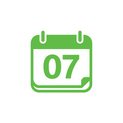 Green Calendar Icon with Number 07 on Transparent Background