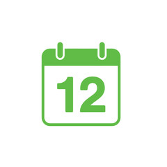 Green Calendar Icon with Number 12 Isolated on White Background Design