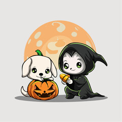 Halloween Friends Puppy and Reaper with Pumpkin & Candy Corn