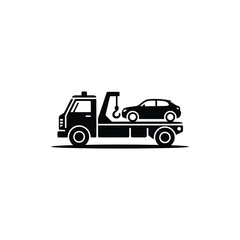 Fototapeta premium Tow Truck Transporting Car Silhouette on Transparent Background Simple Icon Design