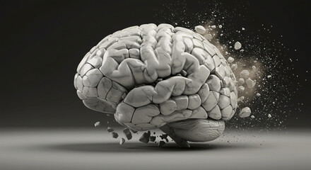 marble brain cracking and crumbling symbolizing memory erosion in Alzheimer’s disease