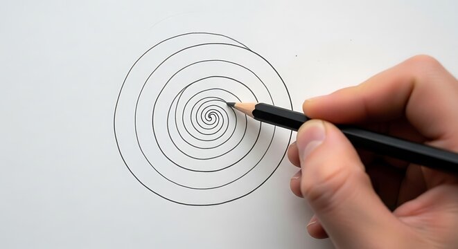 Hand drawing spiral on paper.