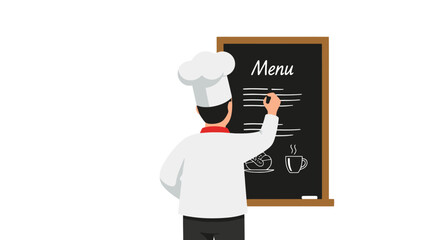 Chef Preparing Menu on Chalkboard, Illustration for Restaurant Promotion and Culinary Arts Education Materials, Also Suitable for Food Service Industry Training