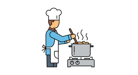 Chef Preparing a Meal on a Stove Top, Suitable for Culinary Education, Restaurant Promotion, and Food-Related Design Projects that need a simple vector icon.
