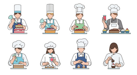 Diverse Team of Chefs Decorating Cakes and Cupcakes: Ideal for Culinary Schools, Bakeries, and Food Industry Marketing Materials