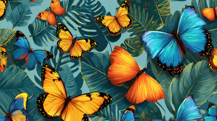 Vibrant butterflies and lush foliage create a visually stunning, whimsical botanical scene