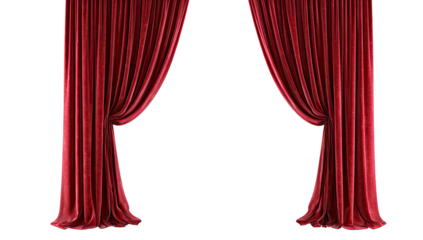Pair of deep crimson velvet stage curtains