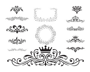Decorative Divider Ornaments, Crown Frame and Wreath Silhouette Vector Collection.