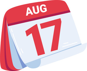 Red And White Calendar Showing August Seventeenth Transparent Background Illustration