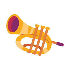 Cartoon Illustration of a Trumpet Musical Instrument in Gold and Purple Color with Transparent Background