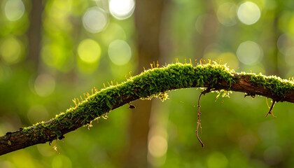 Fototapeta premium Green Moss Covering Forest Tree Limb