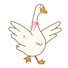 Silly Goose with Pink Ribbon Bow Cartoon Illustration