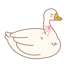 Silly Goose with Pink Ribbon Bow Cartoon Illustration