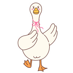 Silly Goose with Pink Ribbon Bow Cartoon Illustration