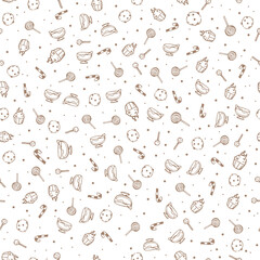 Seamless doodle pattern with candies, sweets and lollipops. Hand drawn background. Great for fabric, textile, wrapping paper.