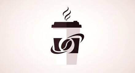 Coffee cup logo design with steam and coffee bean elements.