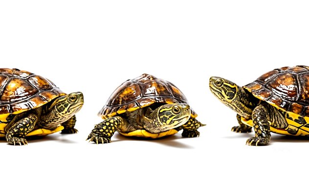 Three Turtles on White Background