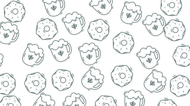 Donuts and beer mugs pattern on plain background. Perfect for food and beveragerelated designs, menus, and social media posts.
