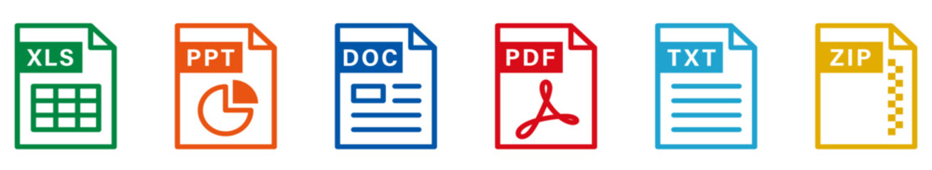 ソフトウェアやドキュメントなどのファイルアイコンのセット　ビジネス　拡張子　書類　データ