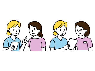 話をする看護師2人のイラスト