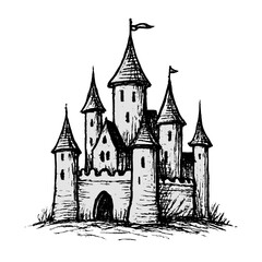 Obraz premium Whimsical medieval castle illustration vector