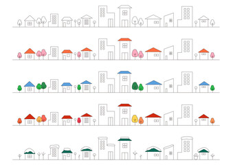 Obraz premium 四季の街並みイラストセット｜春夏秋冬の風景を描いたシンプルでかわいいベクター素材