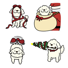 クリスマスを楽しむ犬のイラストセット Set of Cute Christmas Holiday Dog