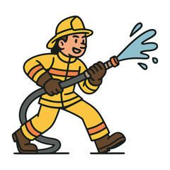 Fototapeta premium Cartoon firefighter spraying water vector