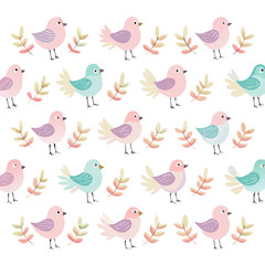 Seamless pattern with pastel colored birds