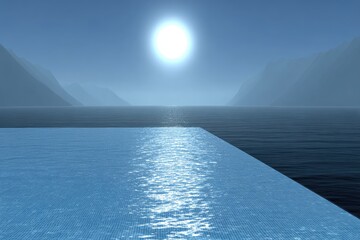 Tranquil, sunlit pool at sea's edge