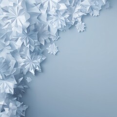 Intricate white paper snowflakes on light blue background: winter art and design