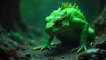 Lurking Shadow Creature A Grotesque Green Reptilian Monster Hinting at Unseen Power