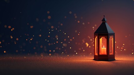 Glowing lantern at night with warm candlelight and floating sparks