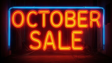 Bright neon sign advertising enthralling october sale event with glowing red and blue colors