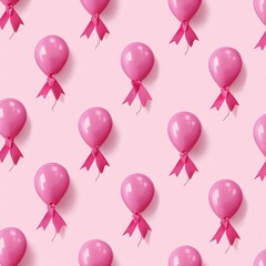 Pattern of pink balloons with ribbons on pastel background