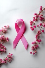 Pink ribbon with floral decor symbolizing breast cancer awareness