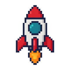 Obraz premium PNG Pixelated rocket launching illustration.