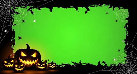 Halloween Pumpkins with Green Screen Background and Spooky Frame.