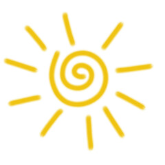 Childlike yellow sun illustration, bright and cheerful