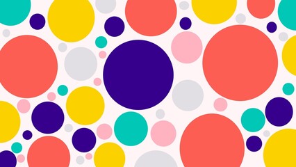 Colorful circles of various sizes forming pink pastel background, abstract pattern, playful design