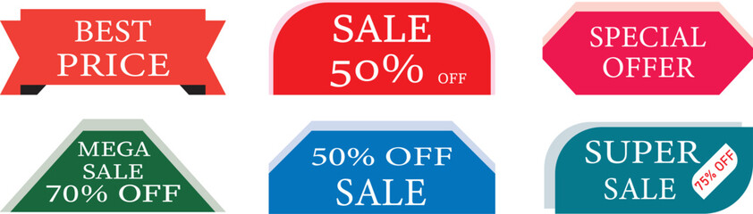 Set of sale badges. sale quality tags and labels. template banner shopping badges. special offer, sale, discount, shop, black friday, Vector