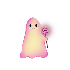 cute flying Spooky Halloween Creature with magical stick