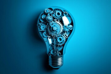 A blue-themed design that merges technology and bright ideas through a light bulb.